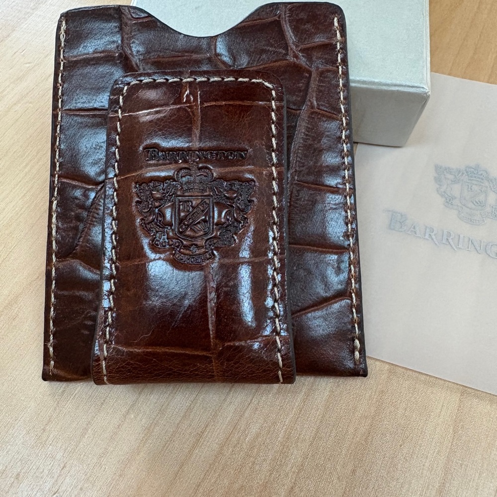 Barrington Brown Moc Croc Leather Money Clip and Card Holder - Picture 2 of 4